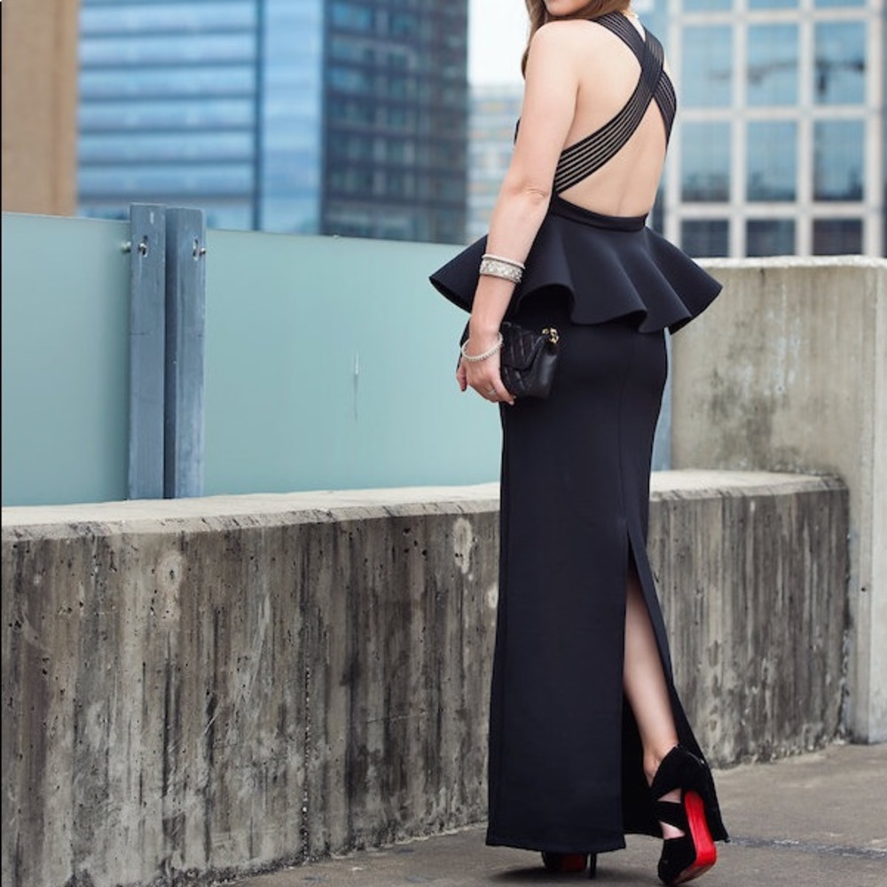 ASOS black scuba peplum statement gown! US 4